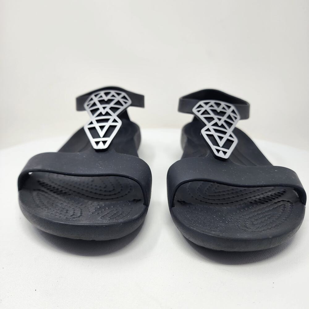 Crocs Serena Sexi Sandals Women 7 Black with Silver Diamond T-Strap Comfort - Picture 5 of 12